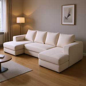 Sofá moderno en forma de U, color beige, con funda de tela, relleno de esponja, cómodo sofá seccional para apartamento. - Product Image 2