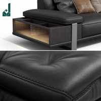 Ensemble de canapés en cuir véritable de luxe, style italien, modulaire, avec table d'appoint intégrée, éclairage LED, étagère de rangement, pour villa