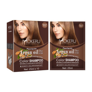 Vente en gros MOKERU Sachet d'huile d'argan 25ml shampooing de coloration permanente teinture capillaire shampooing noir pour femmes hommes couverture grise 100% - Product Image 2