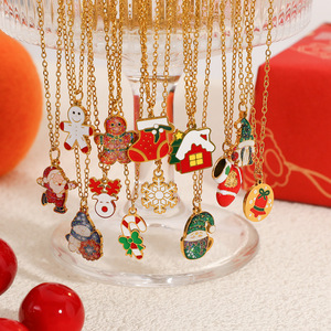 Collier pendentif de Noël en acier inoxydable plaqué or 18 carats, chaîne de clavicule unisexe, cadeau de fête, bijoux - Product Image 1