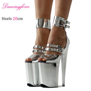 <span class=keywords><strong>Sandali</strong></span> con Plateau e Tacco Alto 20CM <span class=keywords><strong>Argento</strong></span> Cromato da <span class=keywords><strong>Donna</strong></span> Peep Toe Scarpe Sexy da Pole Dance Esotica con Cinturino alla Caviglia Stile Stagione Estiva - Product Image 1