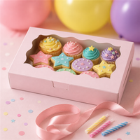 Boîte d'emballage en carton blanc et rose pour boulangerie, 180x110x140mm, en stock, pour gâteaux, pâtisseries et desserts