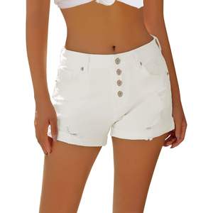 2025 Women's X-Large <b>Denim</b> <b>Shorts</b> <b>High</b> <b>Waisted</b> Folded Hem with <b>Ripped</b> Button Fly Snow White - Product Image 1