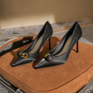 Zapatos de Mujer Versátiles y Elegantes con Punta en Pico, Negros, Estilo Francés, Hebilla Metálica, Tacones Altos, Cuero Genuino, Cómodos, Tipo Stiletto - Product Image 4