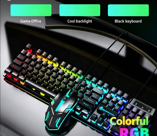 D500 Wired USB Keyboard Mouse Set Mechanical Feel Suspended Keycaps 104 Keys Dynamic Backlight Ergonomic Comfortable for Gamer