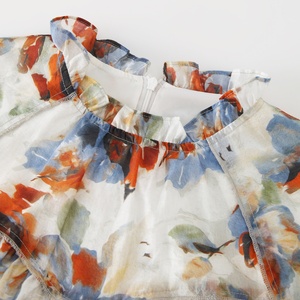 Abito Lungo Elegante da Donna Estate 2024, Produzione Cut and Sew di Alta Qualità, Stampa Floreale Multicolore con Volant e Cintura - Product Image 3