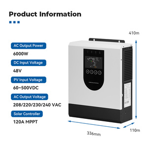 Convertisseur solaire hybride 6,5 kW 6500 W 48 V à onde sinusoïdale pure hors réseau avec contrôleur de charge MPPT pour système solaire domestique - Product Image 2