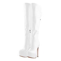 Bottes au-dessus du genou en similicuir pour femmes, talons aiguilles plateforme avec détails à lacets