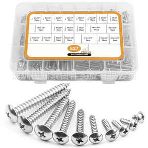 304 Stainless Steel Phillips <b>Flat</b> Head Self Tapping <b>Screws</b> 527 Pcs Boxed Metal Fasteners Imperial Inch Right Hand A2 70 - Product Image 1