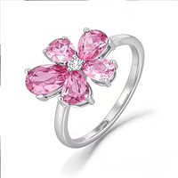 Bagues de mariage décontractées en argent 925 pour dames Multi Zircon en forme de poire coupe rouge exquise conception de fleurs bague mignonne en gros
