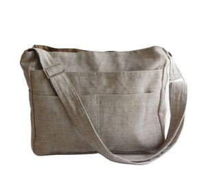 Sac de messager de tous les jours en lin de couleur naturelle à volants sac fourre-tout réutilisable poche à bandoulière fermeture à cordon bijoux rangement pour achats - Product Image 1