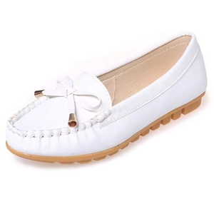 Mocasines Casuales Cómodos para Mujer al por Mayor de Fábrica - Mocasines Blancos de PU con Decoración de Lazo y Suela Suave para Oficina - Product Image 2