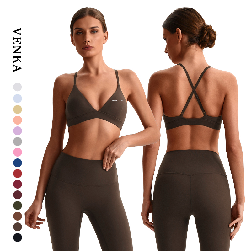 Women's Summer High Impact Quick Dry Breathable Running Gym Sports Bra Tight Yoga Camisole Deep V Design Cross Beautiful Back