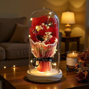 Lampe à sangle en forme de rose, fleur éternelle lumineuse, bouquet de savon parfumé sous cloche en verre, ornement pour la fête des Mères et la Saint-Valentin - Product Image 2