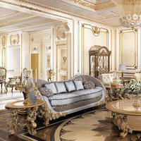Ensemble de canapés en tissu rococo de luxe 3 places avec sculpture florale en bois Canapé incurvé beige pour femmes Fabricant de meubles de villa OEM/ODM