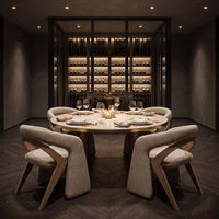 Ensemble de meubles de café-bistro commercial, chaises en tissu à dossier incurvé de luxe, table ronde en marbre et bois