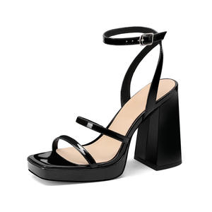 Sandalias de <span class=keywords><strong>Plataforma</strong></span> con Tacón Cuadrado Grueso y Correa en el Tobillo <span class=keywords><strong>para</strong></span> Mujer, Sandalias Transpirables con Dos Correas y Tacón Alto - Product Image 1