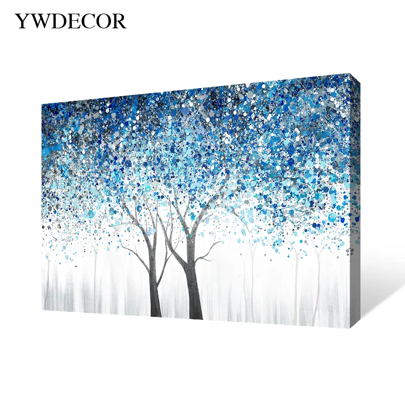 High quality abstract oil painting on canvas blue trees canvas wall art 50% hand painted for home decoration