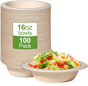 Sugarcane Bagasse Bowls 500ml With Lid Compostable Salad Soup <b>Containers</b> for <b>Takeaway</b> Wholesale - Product Image 1