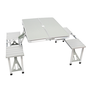 Table d'extérieur extensible en aluminium, table de plage pliante table à manger avec banc avec 4 chaises - Product Image 2