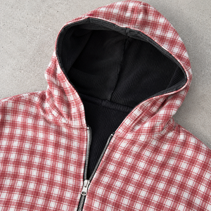 Vestes à fermeture éclair personnalisées à motif écossais, sweats à capuche double couche <span class=keywords><strong>en</strong></span> tissu gaufré pour hommes, 100% coton, sweats à capuche réversibles <span class=keywords><strong>en</strong></span> tricot gaufré de haute qualité - Product Image 2