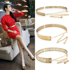 Women Punk Full Metal Mirror Skinny Waist <strong>Belt</strong> 2cm 3.5cm Metallic <strong>Gold</strong> Plate Wide <strong>Chains</strong> Lady Adjustable <strong>Belt</strong> <strong>for</strong> <strong>Dress</strong> - Product Image 2