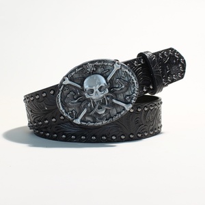 Thắt lưng da kiểu Mỹ châu Âu, dập nổi, retro, đinh tán, phong cách cao bồi, mặt kim loại hợp kim, punk, boho, cá nhân hóa - Product Image 6
