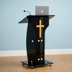 Pupitre Personnalisé Haut <span class=keywords><strong>de</strong></span> Gamme en Verre et Acier Inoxydable, Design Moderne en Croix pour Mariages, Discours, <span class=keywords><strong>Église</strong></span>s, Usage Commercial - Product Image 3