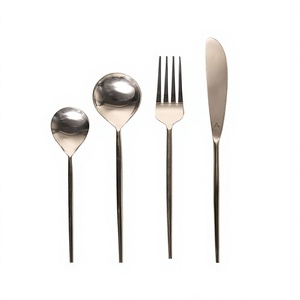 Silver Stainless Steel Flatware Set 4 Pcs <b>Mirror</b> Polish Minimalist <b>Slim</b> Handle Spoons Fork Knife Dinnerware Unique Cutlery Set - Product Image 1
