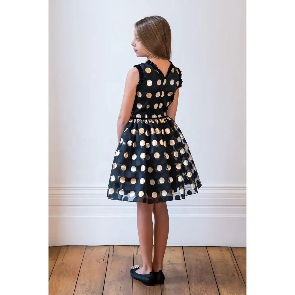 Personnalisé 2024 élégant noir dentelle enfants filles robes avec point d'or boutique bébé fille robe pour fête balle adultes enfants vêtements