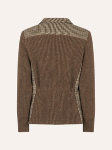 Giacca-camicia ibrida da uomo <span class=keywords><strong>in</strong></span> maglia con motivo pied-de-poule, colore marrone e beige, con colletto a punta e chiusura a bottoni. - Product Image 2