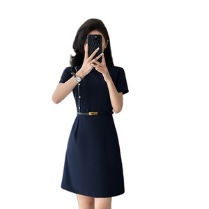 Grey Bodycon Dress Peter Pan Collar Solid Color Professional Career Dress Women's Work Uniform Summer Style - Product Image 5