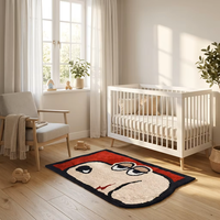 Tapis touffeté mignon en forme de mouton, contour vert, forme animale, peluche douce, antidérapant, lavable, en polyester, design moderne d'animaux de la ferme pour enfants