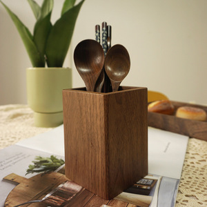 Walnut <b>Wood</b> Pen Holder Square 11x8x8cm Multi Functional Storage For Office <b>Desk</b> Or Dining Table Utensils - Product Image 1