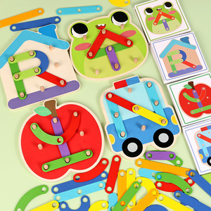 Gioco di Impilamento Montessori, Puzzle Geometrico Fai-da-Te con <span class=keywords><strong>Forme</strong></span> e Animali in Legno per Bambini - Product Image 2