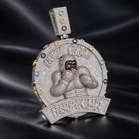 Pendentif Médaille Homme en Cuivre et Bambou, Style Hip-Hop Européen-Américain, Motif Gorille Champion de Boxe, Micro-incrusté, Design à Bords Colorés