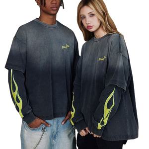 T-shirt personnalisé imprimé d'hiver pour hommes double couche à manches longues 100% coton tricoté impression numérique coupe surdimensionnée - Product Image 1