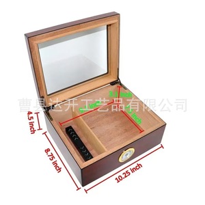 Humidor à cigares en bois rectangulaire avec couvercle en verre et hygromètre, boîte de rangement de bureau - Product Image 3