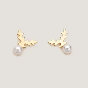 精致时尚珍珠耳环金色调驯鹿耳钉声明耳环圣诞耳环女性奢华