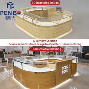 PENBO Quiosco de Lujo para Joyería y Perfumes, Mostrador Redondo Personalizado con Opciones de Color y Tamaño para Uso en Tiendas y Centros Comerciales, Fabricado en MDF y Vidrio - Product Image 4