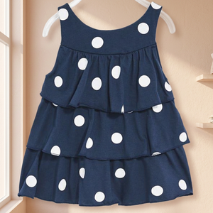Robe superposée pour filles 100% coton satiné à pois imprimé sur toute la surface, fabrication au Bangladesh, en stock, approvisionnement ODM, délai d'échantillon de 7 jours - Product Image 3