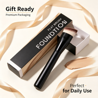 Kuas Makeup Tunggal Profesional Bentuk Kuas Sudut dengan Gagang Kayu Hitam, Bulu Sintetis Vegan, Logo Custom OEM ODM