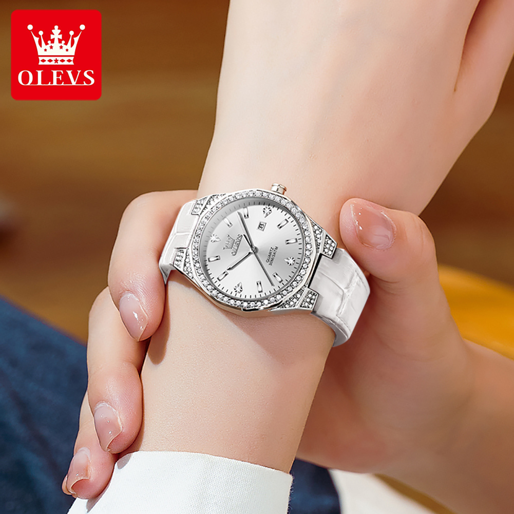 OLEVS 5606 Oem Luxury Watch Wholesale Wrist Watch Custom Logo Hot Casual Leather Diamond Fashion Gift Quartz Watch For Woman