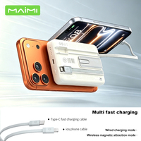 Cargador Portátil Multifuncional 4 en 1 con Banco de Energía Inalámbrico Magnético de 10000 mAh, Base Metálica, PD de 20 W y Cables USB-C Integrados