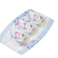 Service de vaisselle carré en porcelaine fine de Jingdezhen, motif floral bleu et blanc, bord doré, compatible lave-vaisselle/micro-ondes/four, pour la salle à manger à domicile