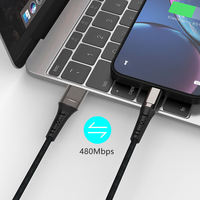 Câble USB en nylon tressé en forme de L à 90 degrés, 60W/3A, charge rapide, alliage de zinc, chargeur de type C, matériau en cuivre pur, IOS