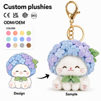 Gantungan Kunci Boneka Kucing Hydrangea Kustom Bunga Putih Dengan Tudung Bunga Hydrangea 3D Bordir Logo Kustom Kotak Hadiah Cetak