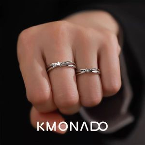 Anelli di Coppia a Stella All'ingrosso, Anello Promessa Abbinato, 'Tu Mi Completi', in Lega, Unisex, Moderno, a Fascia Aperta, Stile Coreano, Regalo Anniversario - Product Image 3