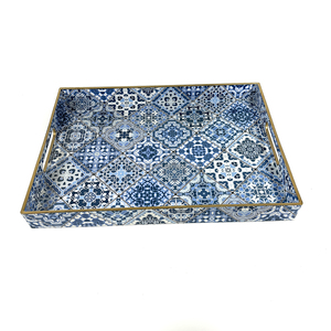 Màu xanh thực vật phong cách nhựa phục vụ Khay có tay cầm hình chữ nhật hình dạng dịch vụ ăn sáng Khay Bàn cà phê Khay cho Ottoman - Product Image 5