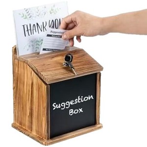 Buzón de sugerencias retro de madera con cerradura de 6.5x6.3x7.4 pulgadas, montado en la pared, para donaciones y votaciones - Product Image 3